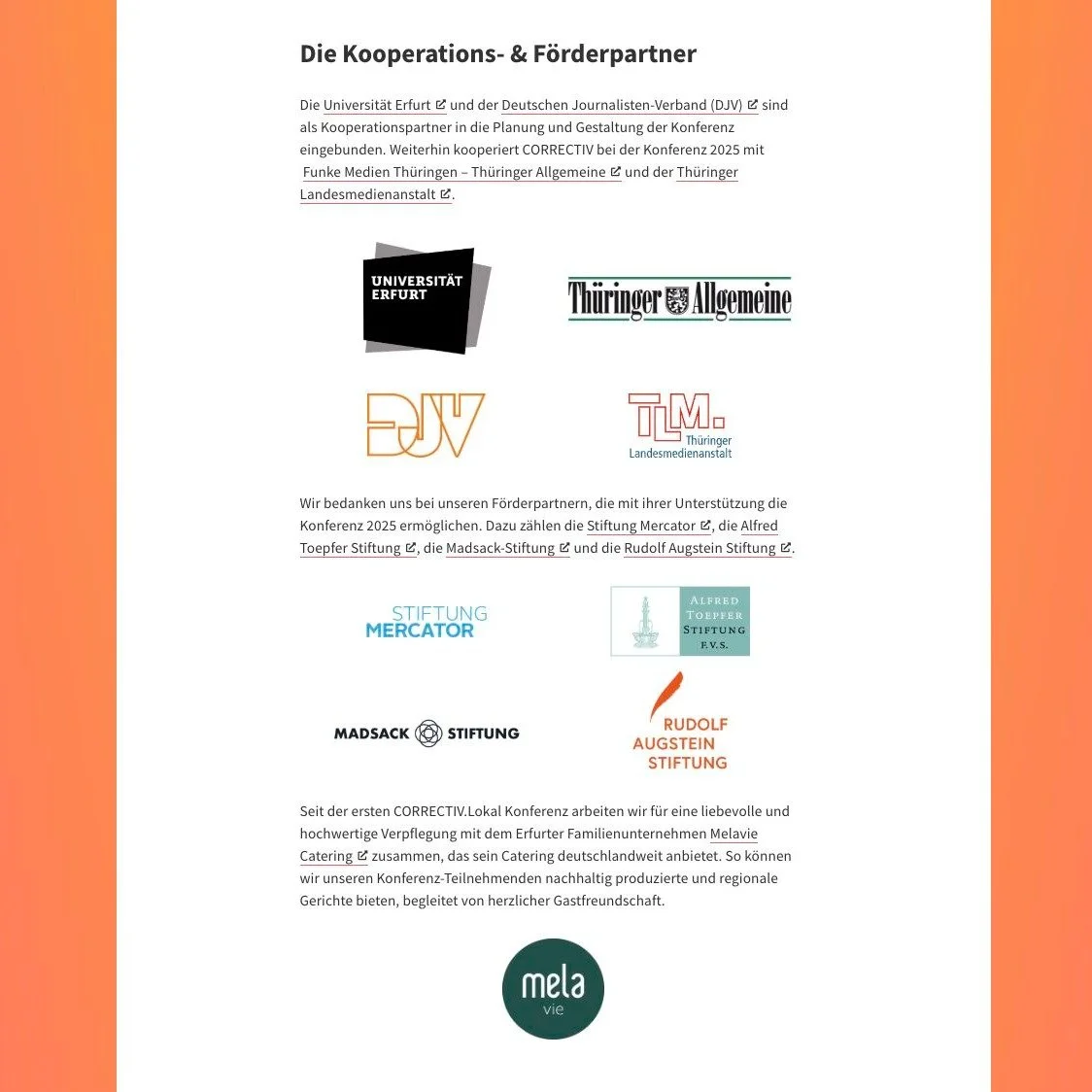 🤝 Wir freuen uns auf die erneute Zusammenarbeit mit @correctiv_org!  Dank dieser kreativen Partnerschaft genießen alle Konferenz-Teilnehmenden nachhaltig produzierte, regionale Gerichte – serviert mit herzlicher Gastfreundschaft. 🌿🍽️