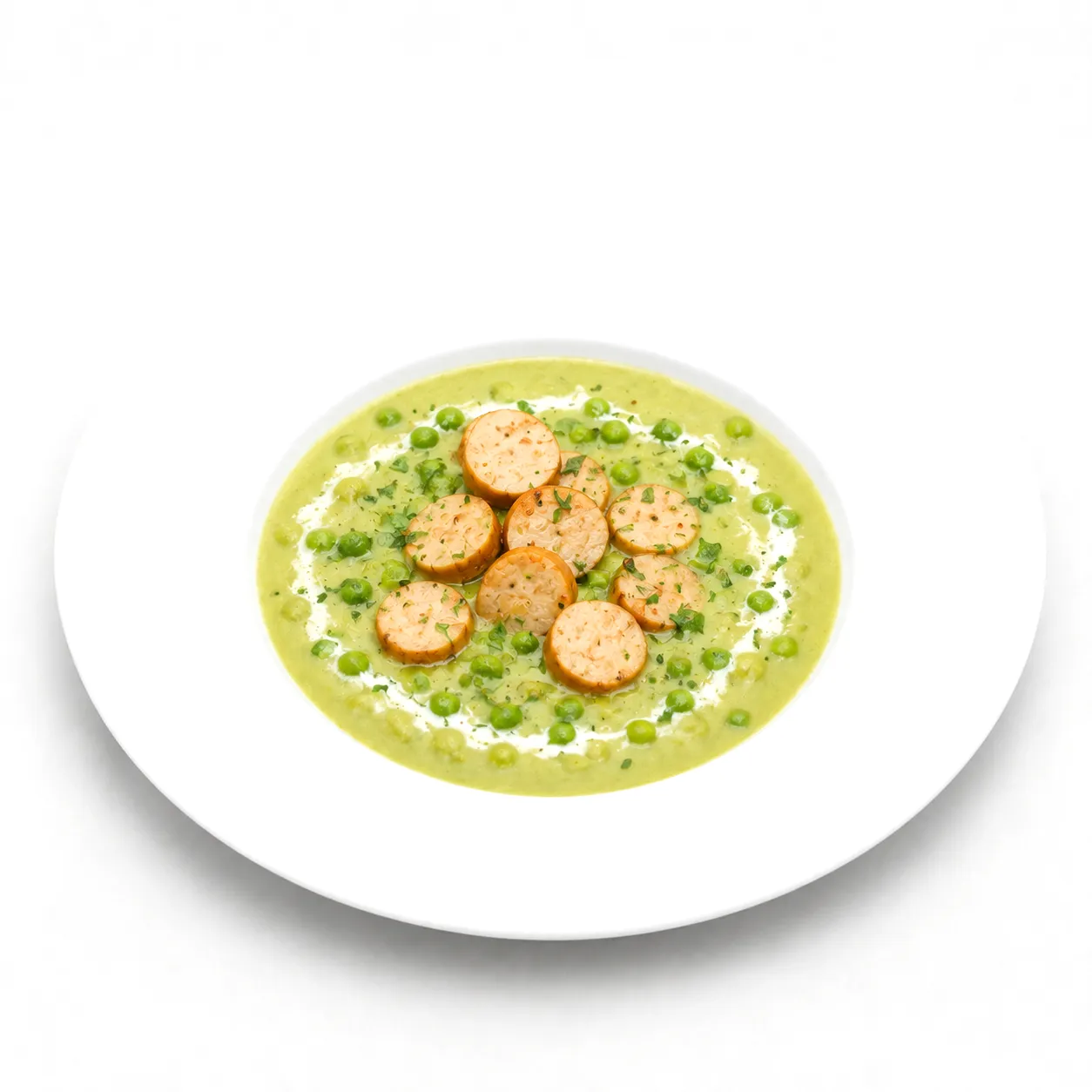 Erbsensuppe mit veganen Würstchen