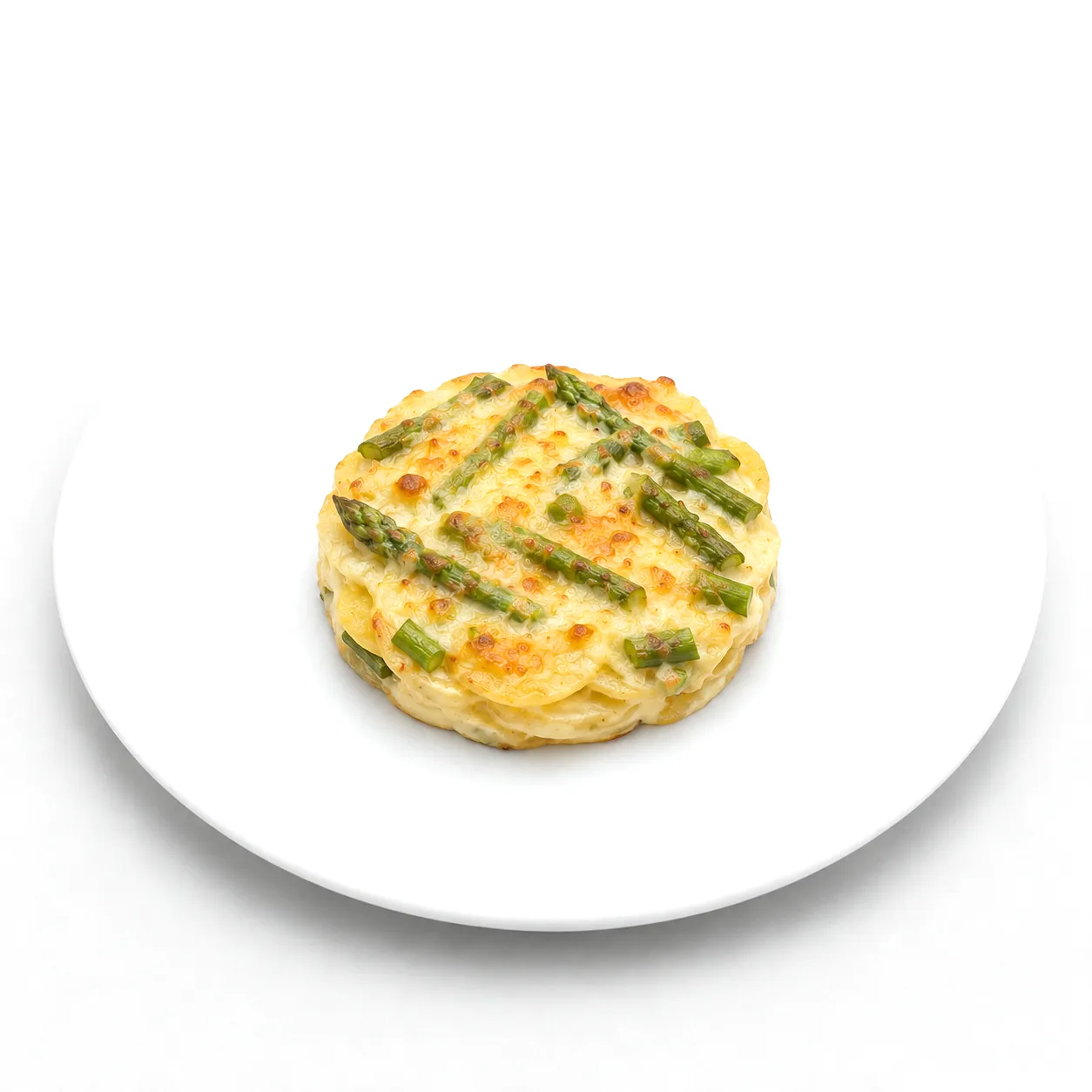 Kartoffelgratin mit grünem Spargel und Käse